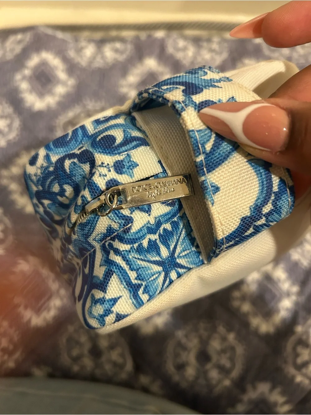 Dolce & Gabbana White and Blue Canvas Cosmetic Pouch - Light Blue Logo